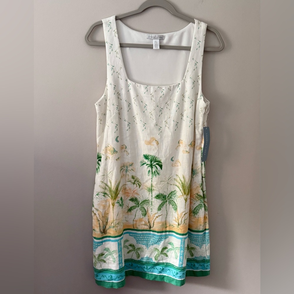 London Times White and Green Midi Dress NWT